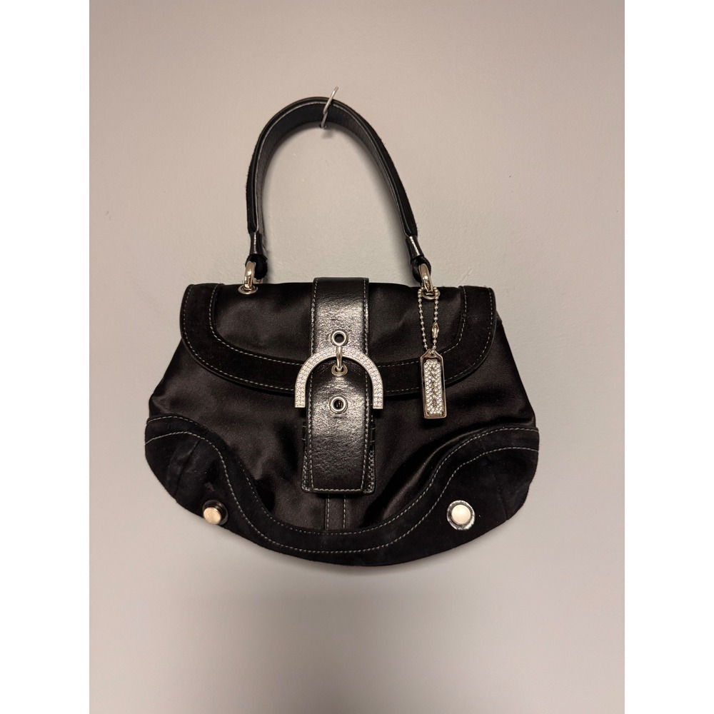 Coach Vintage Black Madison Mini Top Handle Satin Suede Rhinestone Handbag 8975